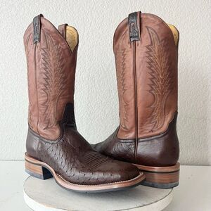 Rod Patrick Mens Cowboy Boots Size 12AA Brown Smooth Ostrich Western Square Toe